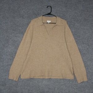 J Crew Pullover Sweater Womens L Camel Tan Extra Soft Collared Knit Fall Fashion